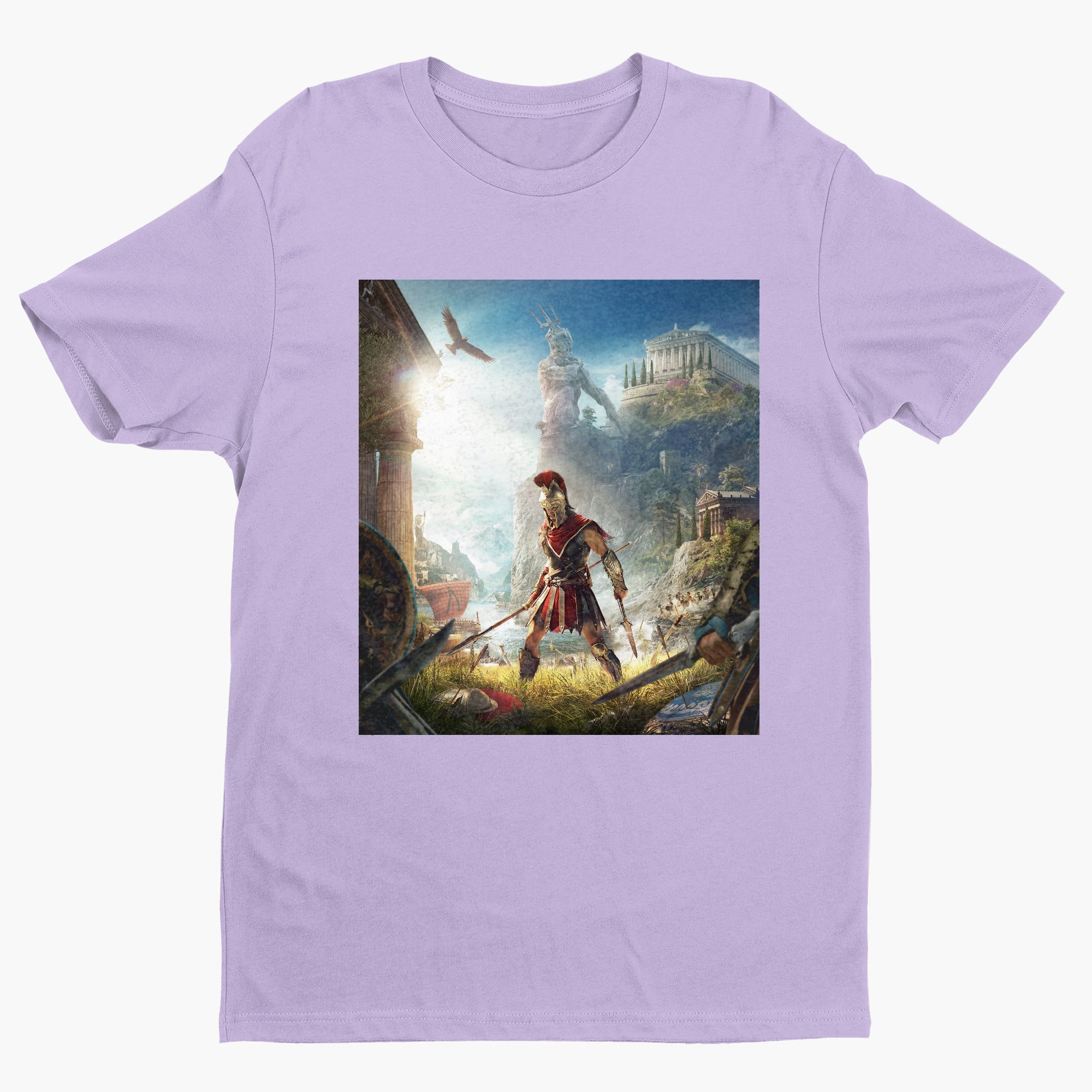 Assassin's Creed Odyssey cover art tee - violet unisex t-shirt, front view
